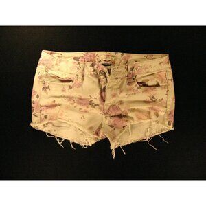 American Eagle CUTOFF JEANS SHORTS Cut Off Womans Sz 8 Denim  White w/ PINK ROSE